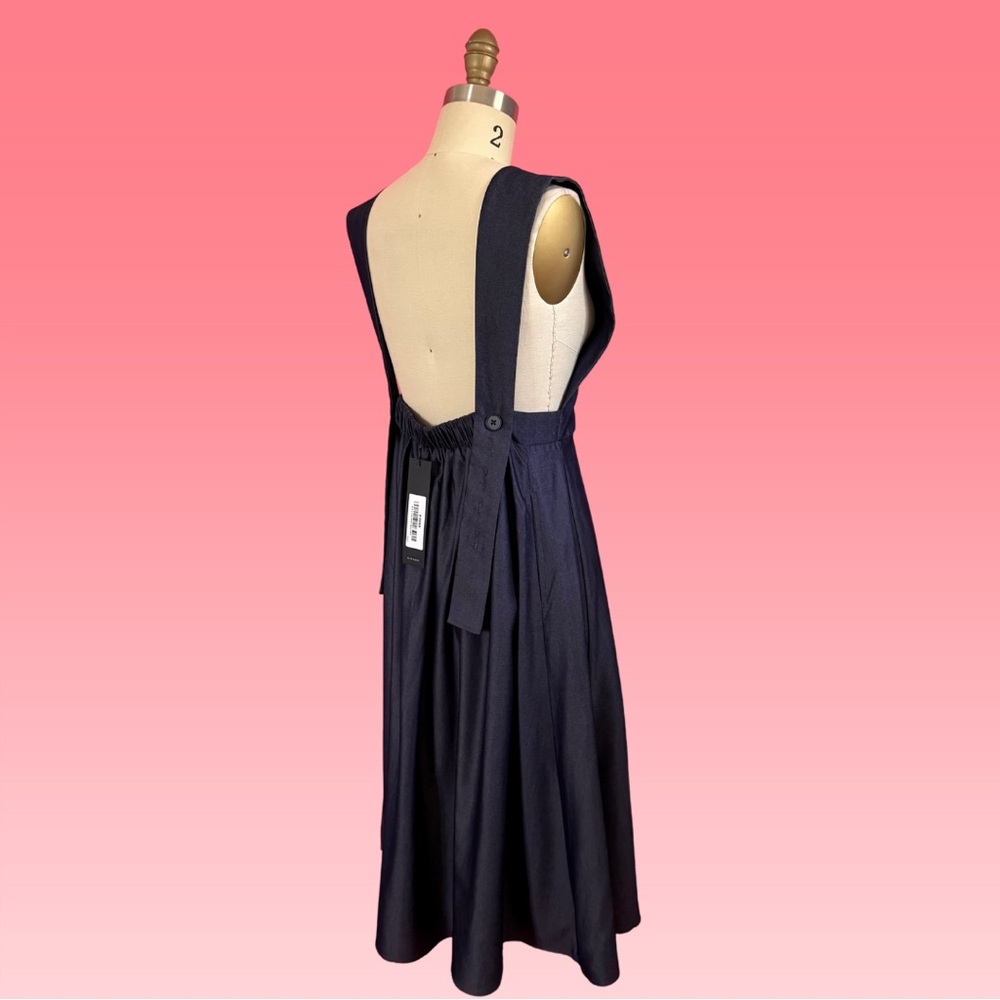 *NWT* Charming Pinafore Midi Dress W/Elastic Waist Academia Preppy POCKETS! S